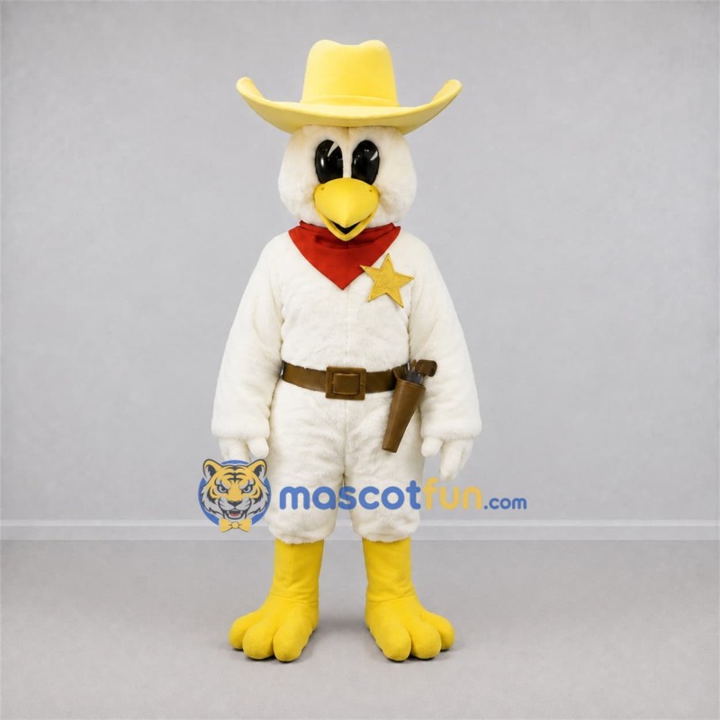 Custom White and Yellow Sheriff Bird Mascot Costume Adult Full Body Suit for Western Events Custom White and Yellow Sheriff Bird Mascot Costume Adult Full Body Suit for Western Events