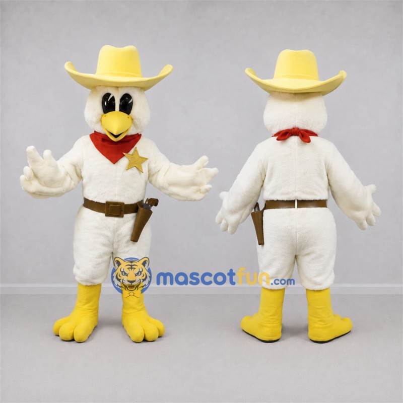 Custom White and Yellow Sheriff Bird Mascot Costume Adult Full Body Suit for Western Events Custom White and Yellow Sheriff Bird Mascot Costume Adult Full Body Suit for Western Events