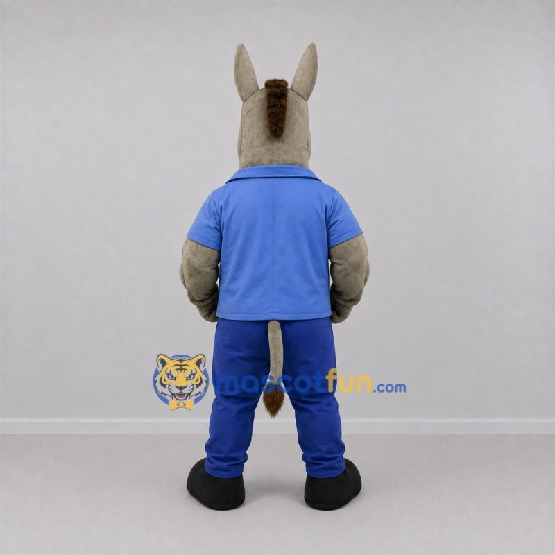 Custom Gray and Blue Donkey Mascot Costume Adult Full Body Suit for School Events