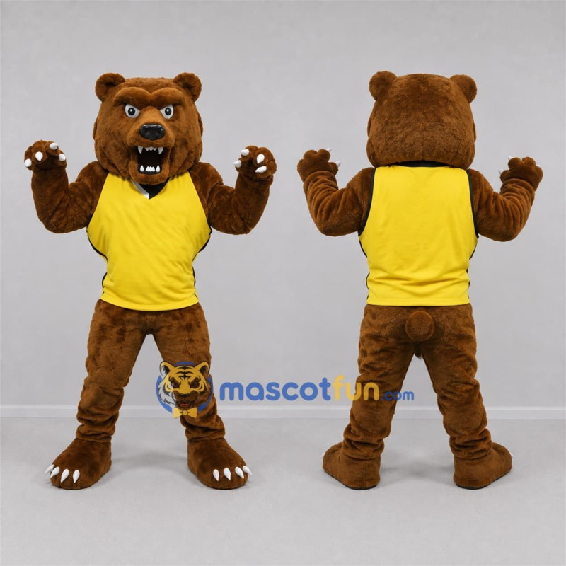 Custom Brown and Yellow Bear Mascot Costume Adult Full Body Suit for Sports Events Custom Brown and Yellow Bear Mascot Costume Adult Full Body Suit for Sports Events