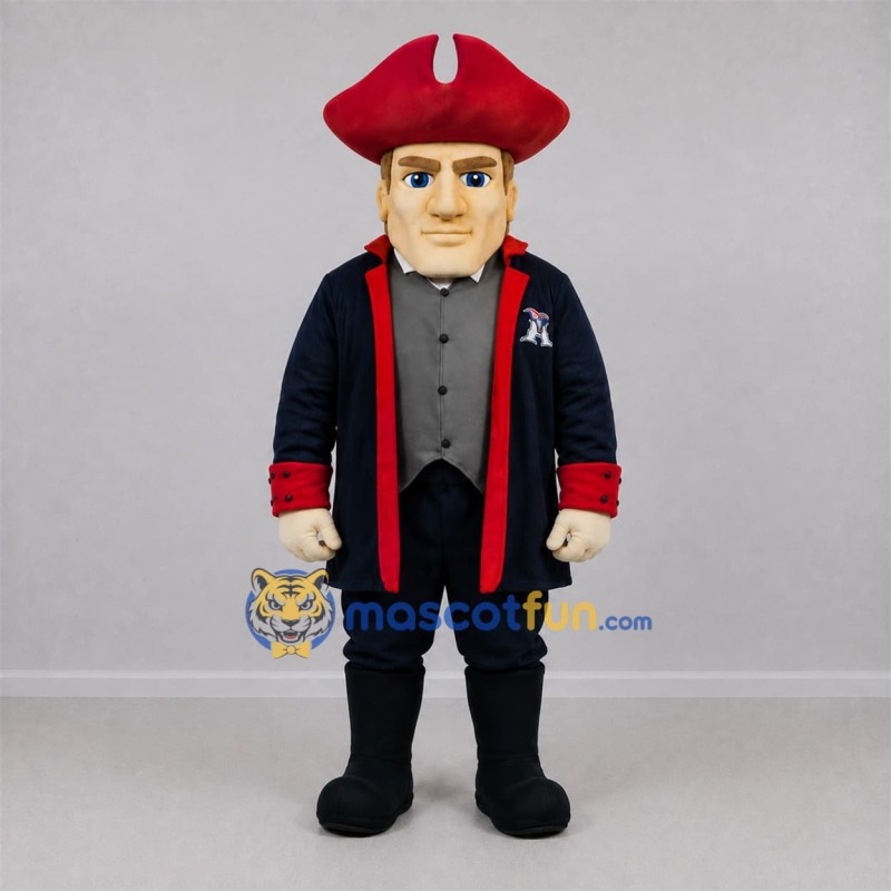 Custom Navy Blue and Red Colonial Patriot Mascot Costume Adult Full Body Suit for Historical Events Custom Navy Blue and Red Colonial Patriot Mascot Costume Adult Full Body Suit for Historical Events