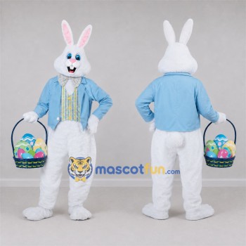 Custom White and Light Blue Easter Bunny Mascot Costume Adult Full Body Suit for Easter Egg Hunts
