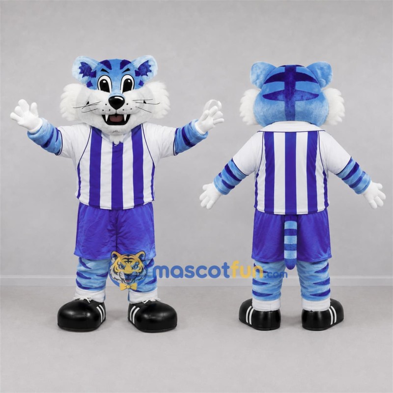 Custom Light Blue and Purple Tiger Mascot Costume Adult Full Body Suit for Sports Events Custom Light Blue and Purple Tiger Mascot Costume Adult Full Body Suit for Sports Events