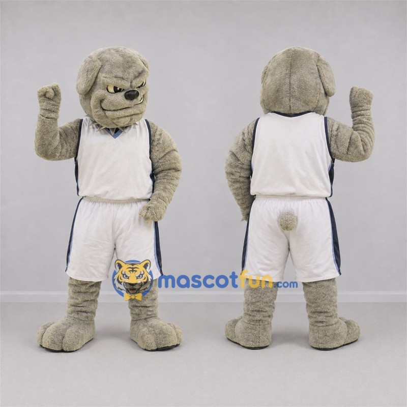 Custom Gray and White Bulldog Mascot Costume Adult Full Body Suit for Sports Events Custom Gray and White Bulldog Mascot Costume Adult Full Body Suit for Sports Events