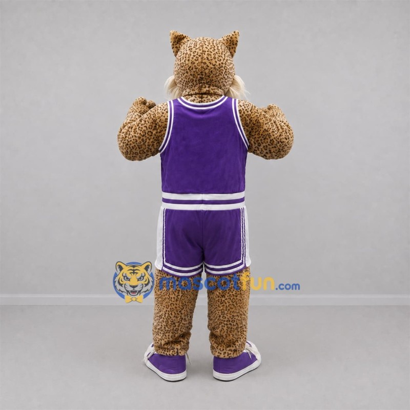 Custom Tan and Purple Wildcat Mascot Costume Adult Full Body Suit for Sports Events Custom Tan and Purple Wildcat Mascot Costume Adult Full Body Suit for Sports Events