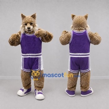 Custom Tan and Purple Wildcat Mascot Costume Adult Full Body Suit for Sports Events