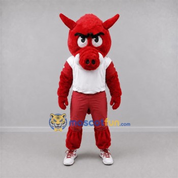 Custom Red and White Boar Mascot Costume Adult Full Body Suit for Sports Events Custom Red and White Boar Mascot Costume Adult Full Body Suit for Sports Events