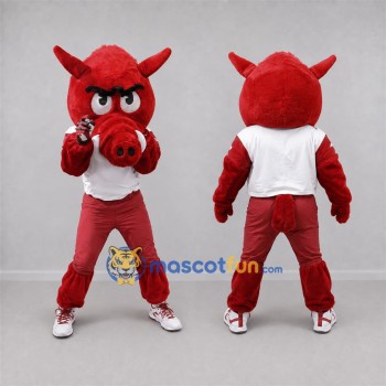 Custom Red and White Boar Mascot Costume Adult Full Body Suit for Sports Events