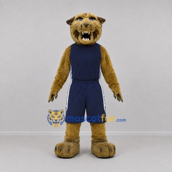 Custom Tan and Navy Blue Wildcat Mascot Costume Adult Full Body Suit for Sports Events Custom Tan and Navy Blue Wildcat Mascot Costume Adult Full Body Suit for Sports Events