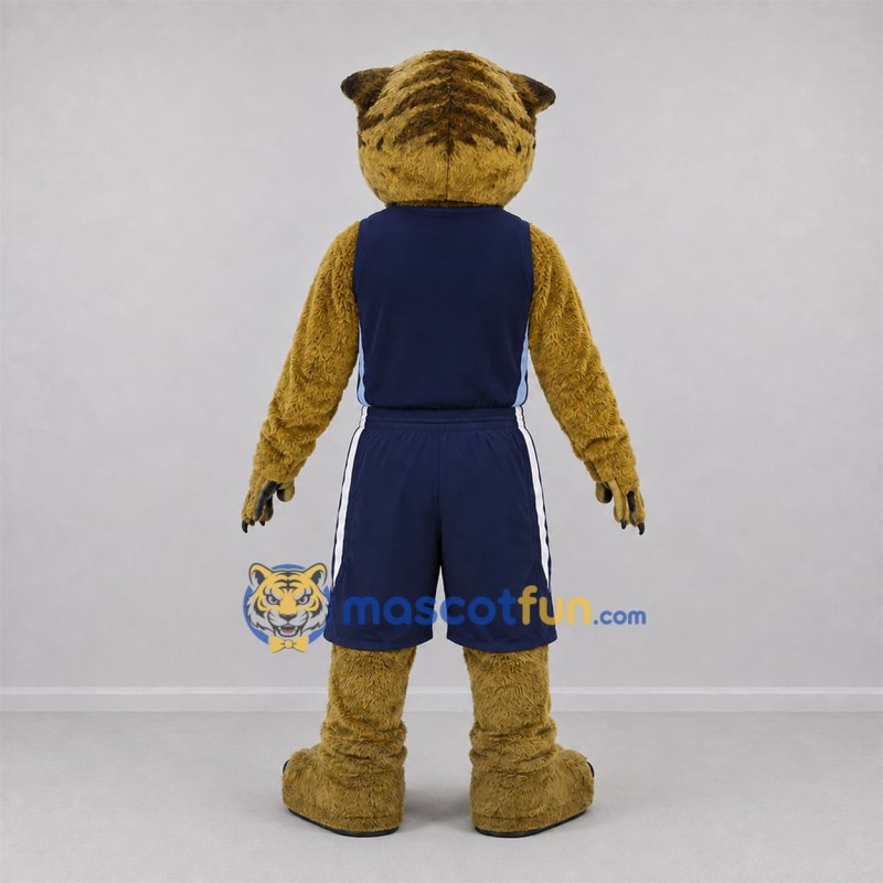 Custom Tan and Navy Blue Wildcat Mascot Costume Adult Full Body Suit for Sports Events