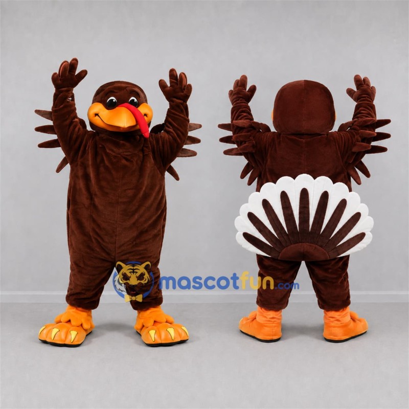 Custom Brown and Orange Turkey Mascot Costume Adult Full Body Suit for Thanksgiving Events Custom Brown and Orange Turkey Mascot Costume Adult Full Body Suit for Thanksgiving Events