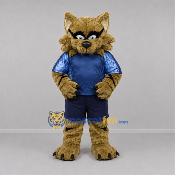 Custom Tan and Blue Wildcat Mascot Costume Adult Full Body Suit for Sports Events Custom Tan and Blue Wildcat Mascot Costume Adult Full Body Suit for Sports Events