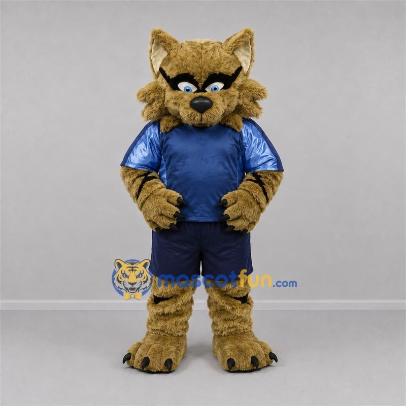 Custom Tan and Blue Wildcat Mascot Costume Adult Full Body Suit for Sports Events