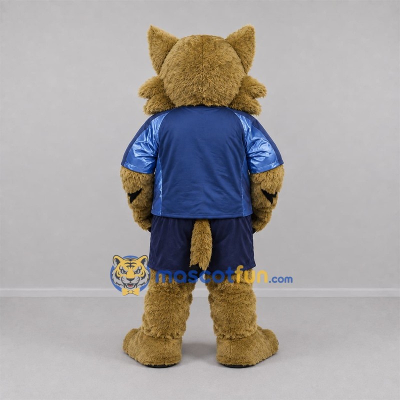 Custom Tan and Blue Wildcat Mascot Costume Adult Full Body Suit for Sports Events