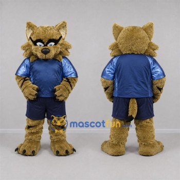 Custom Tan and Blue Wildcat Mascot Costume Adult Full Body Suit for Sports Events
