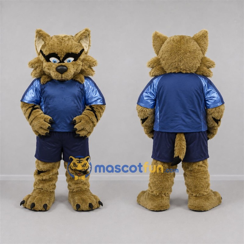 Custom Tan and Blue Wildcat Mascot Costume Adult Full Body Suit for Sports Events