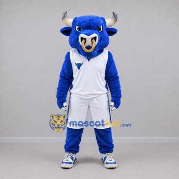 Custom Blue and White Bull Mascot Costume Adult Full Body Suit for Sports Events