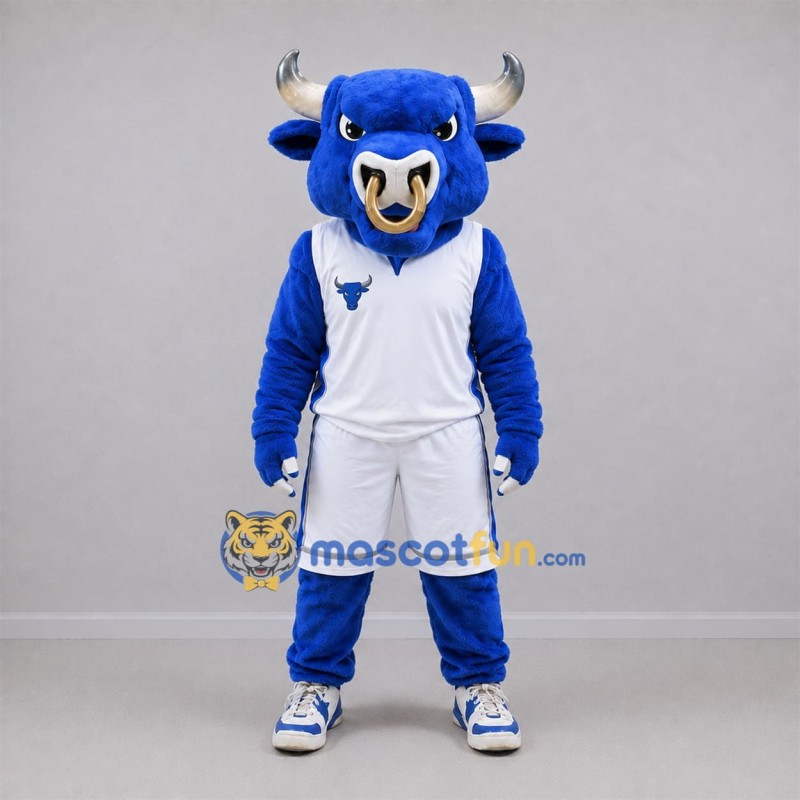 Custom Blue and White Bull Mascot Costume Adult Full Body Suit for Sports Events