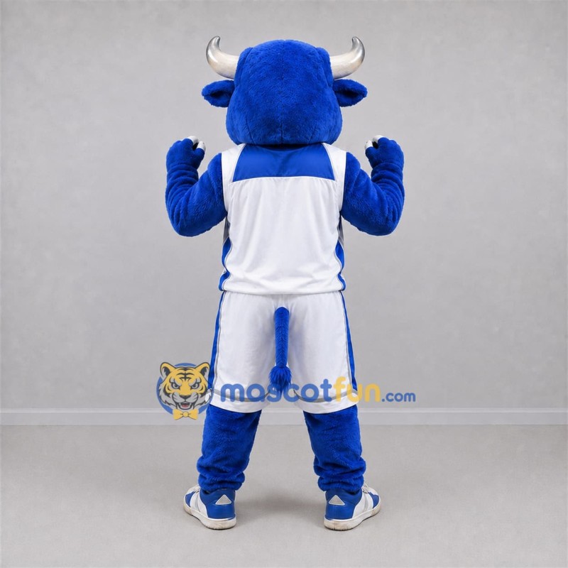 Custom Blue and White Bull Mascot Costume Adult Full Body Suit for Sports Events