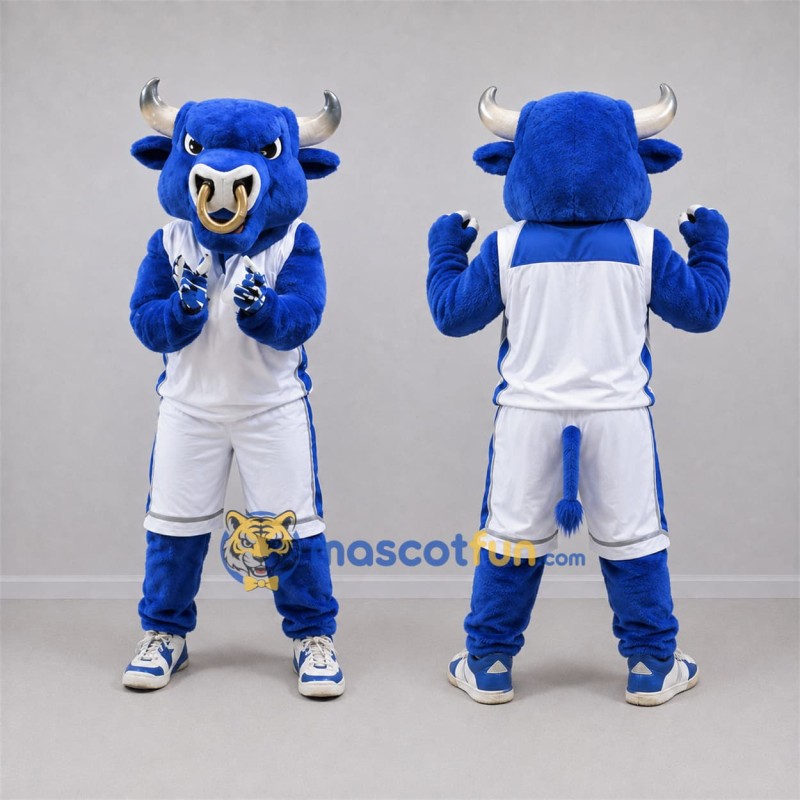 Custom Blue and White Bull Mascot Costume Adult Full Body Suit for Sports Events