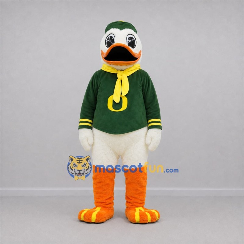 Custom White and Green Duck Mascot Costume Adult Full Body Suit for School Events Custom White and Green Duck Mascot Costume Adult Full Body Suit for School Events