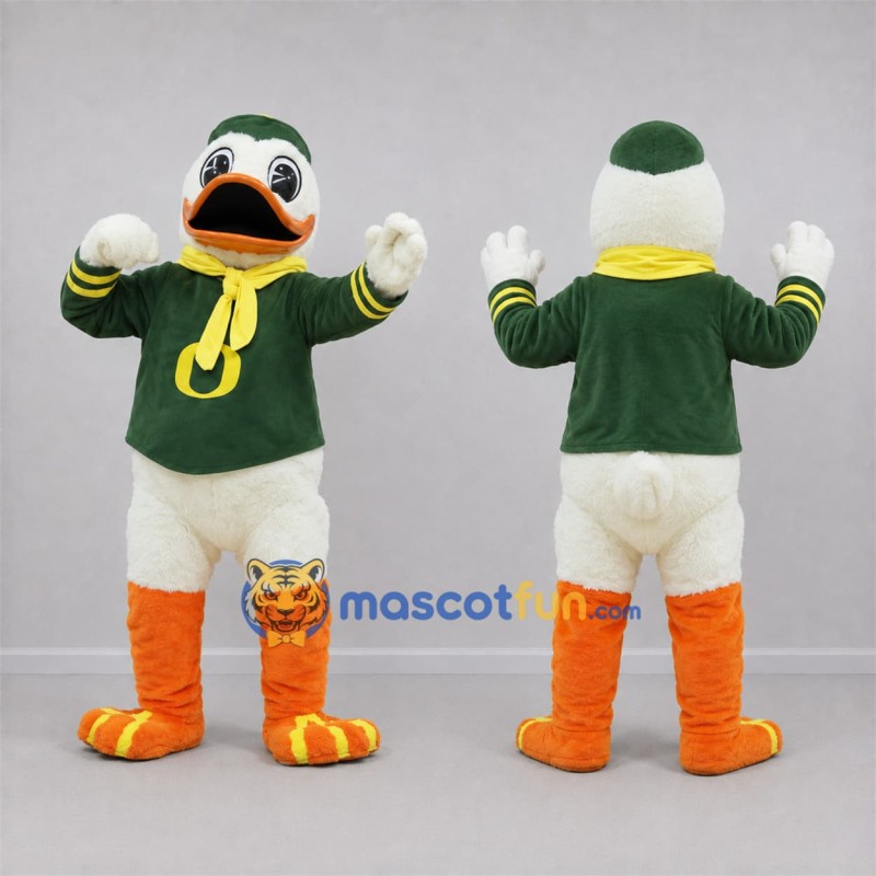 Custom White and Green Duck Mascot Costume Adult Full Body Suit for School Events Custom White and Green Duck Mascot Costume Adult Full Body Suit for School Events