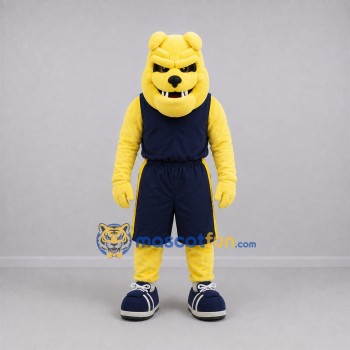 Custom Yellow and Navy Blue Bulldog Mascot Costume Adult Full Body Suit for Sports Events Custom Yellow and Navy Blue Bulldog Mascot Costume Adult Full Body Suit for Sports Events