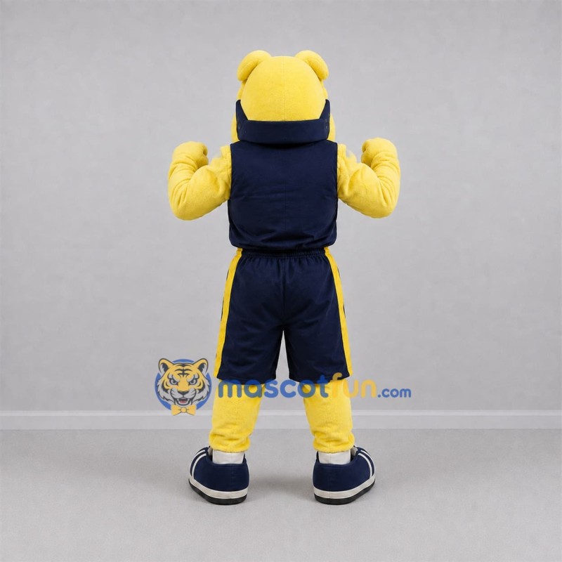 Custom Yellow and Navy Blue Bulldog Mascot Costume Adult Full Body Suit for Sports Events Custom Yellow and Navy Blue Bulldog Mascot Costume Adult Full Body Suit for Sports Events
