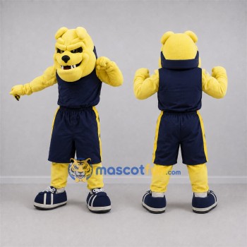 Custom Yellow and Navy Blue Bulldog Mascot Costume Adult Full Body Suit for Sports Events