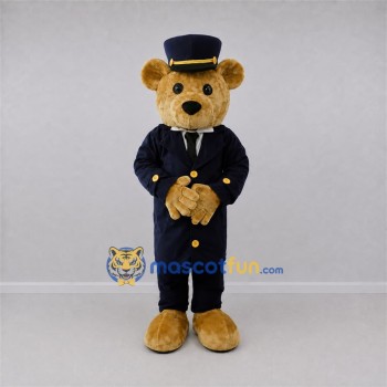 Custom Tan and Navy Blue Gentleman Bear Mascot Costume Adult Full Body Suit for Formal Events Custom Tan and Navy Blue Gentleman Bear Mascot Costume Adult Full Body Suit for Formal Events
