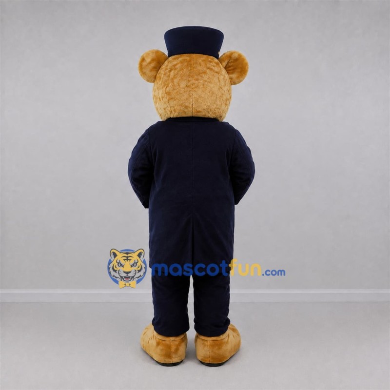Custom Tan and Navy Blue Gentleman Bear Mascot Costume Adult Full Body Suit for Formal Events Custom Tan and Navy Blue Gentleman Bear Mascot Costume Adult Full Body Suit for Formal Events