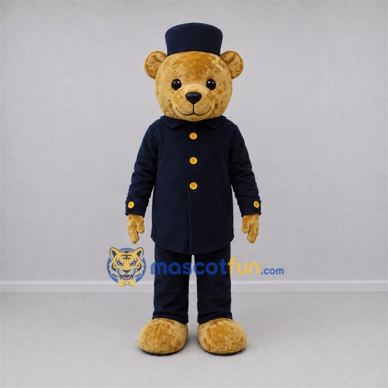 Custom Tan and Navy Blue Gentleman Bear Mascot Costume Adult Full Body Suit for Formal Events Custom Tan and Navy Blue Gentleman Bear Mascot Costume Adult Full Body Suit for Formal Events