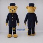 Custom Tan and Navy Blue Gentleman Bear Mascot Costume Adult Full Body Suit for Formal Events