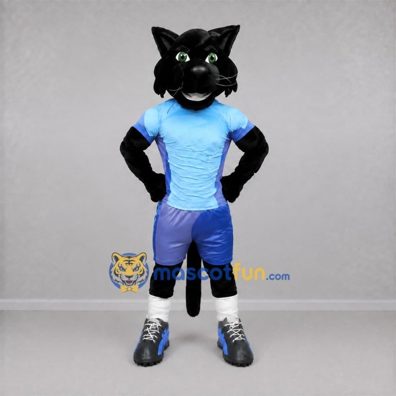Custom Black and Blue Cat Mascot Costume Adult Full Body Suit for Sports Events Custom Black and Blue Cat Mascot Costume Adult Full Body Suit for Sports Events