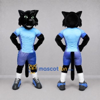 Custom Black and Blue Cat Mascot Costume Adult Full Body Suit for Sports Events