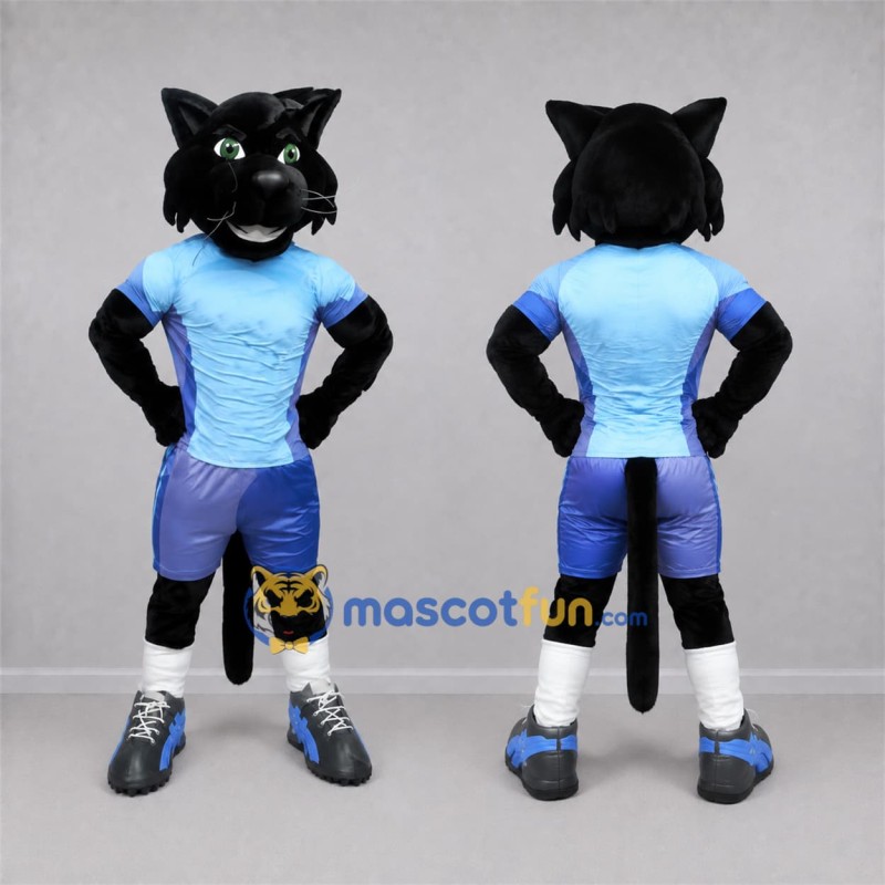 Custom Black and Blue Cat Mascot Costume Adult Full Body Suit for Sports Events Custom Black and Blue Cat Mascot Costume Adult Full Body Suit for Sports Events