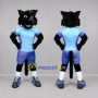 Custom Black and Blue Cat Mascot Costume Adult Full Body Suit for Sports Events