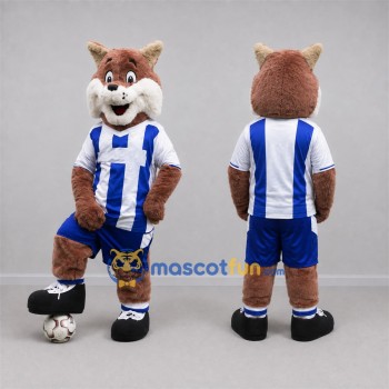Custom Brown and Blue Fox Mascot Costume Adult Full Body Suit for Soccer Games