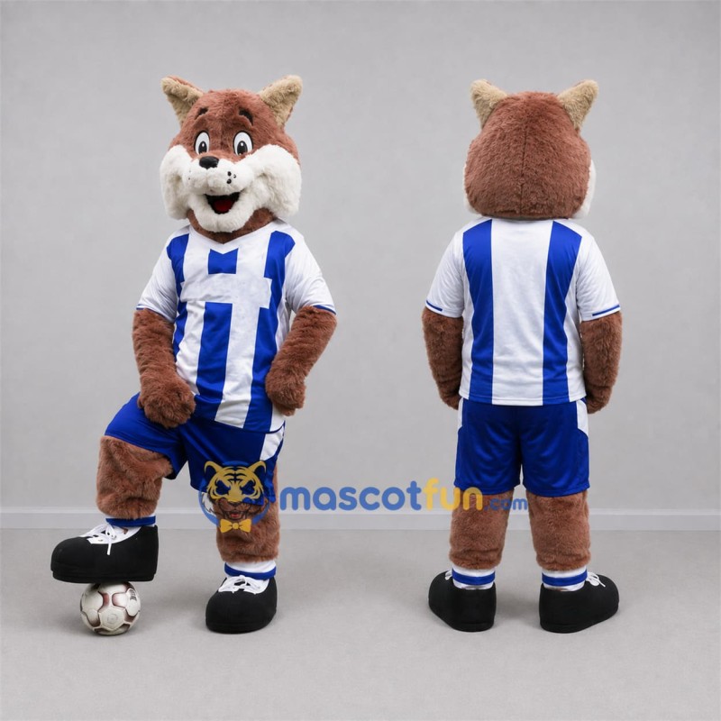 Custom Brown and Blue Fox Mascot Costume Adult Full Body Suit for Soccer Games Custom Brown and Blue Fox Mascot Costume Adult Full Body Suit for Soccer Games