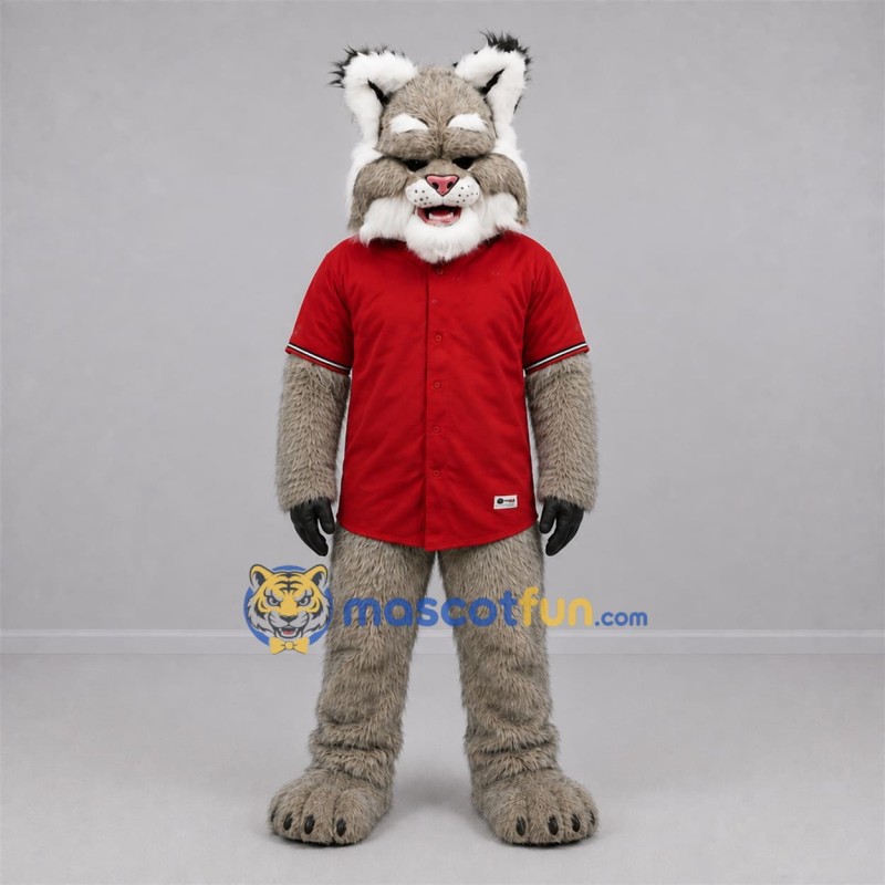 Custom Gray and Red Lynx Mascot Costume Adult Full Body Suit for Sports Events Custom Gray and Red Lynx Mascot Costume Adult Full Body Suit for Sports Events