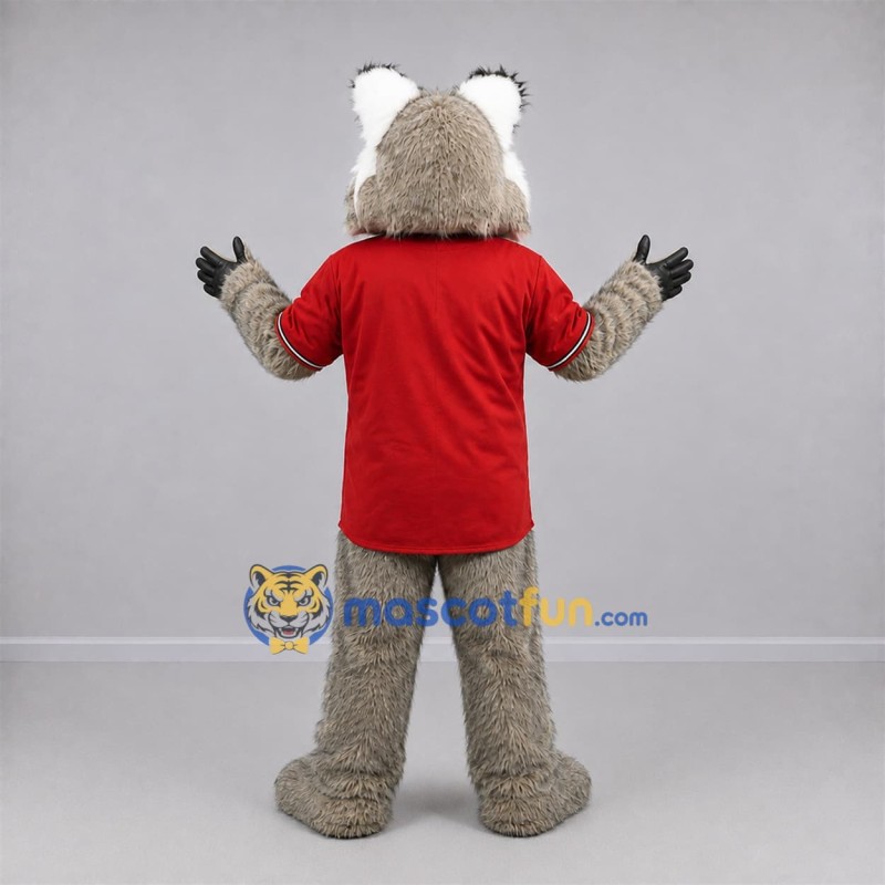 Custom Gray and Red Lynx Mascot Costume Adult Full Body Suit for Sports Events Custom Gray and Red Lynx Mascot Costume Adult Full Body Suit for Sports Events