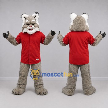 Custom Gray and Red Lynx Mascot Costume Adult Full Body Suit for Sports Events