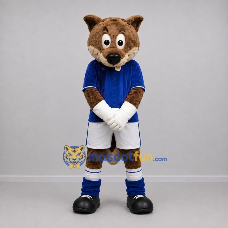 Custom Brown and Blue Fox Mascot Costume Adult Full Body Suit for Soccer Games Custom Brown and Blue Fox Mascot Costume Adult Full Body Suit for Soccer Games