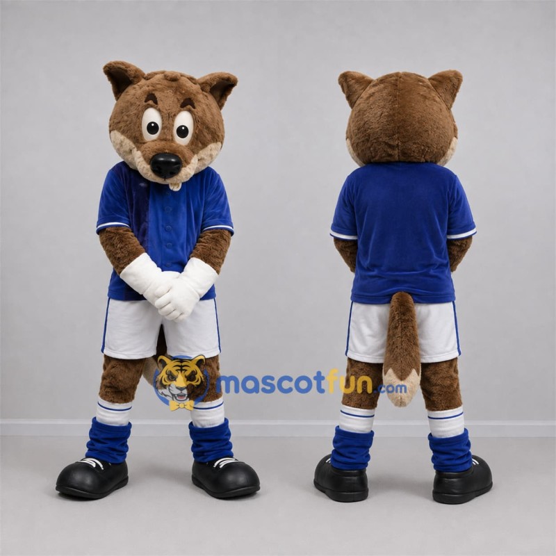 Custom Brown and Blue Fox Mascot Costume Adult Full Body Suit for Soccer Games Custom Brown and Blue Fox Mascot Costume Adult Full Body Suit for Soccer Games