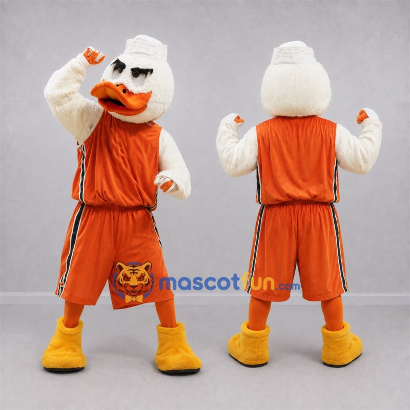 Custom White and Orange Duck Mascot Costume Adult Full Body Suit for Sports Events Custom White and Orange Duck Mascot Costume Adult Full Body Suit for Sports Events