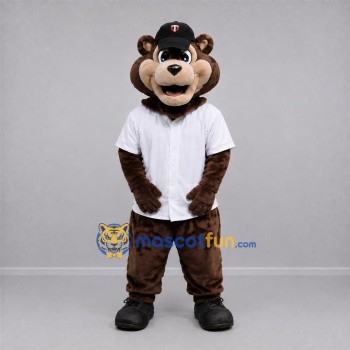 Custom Brown and White Bear Mascot Costume Adult Full Body Suit for Baseball Games
