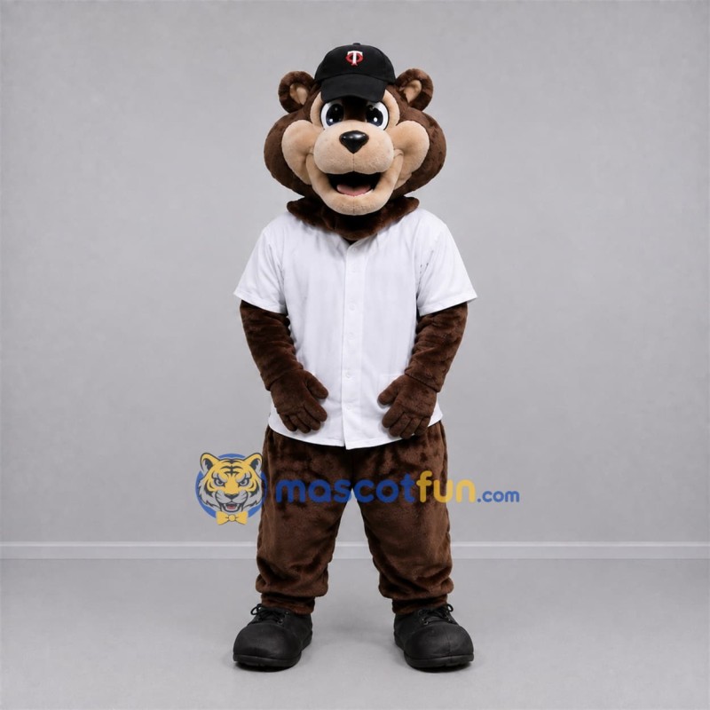 Custom Brown and White Bear Mascot Costume Adult Full Body Suit for Baseball Games Custom Brown and White Bear Mascot Costume Adult Full Body Suit for Baseball Games