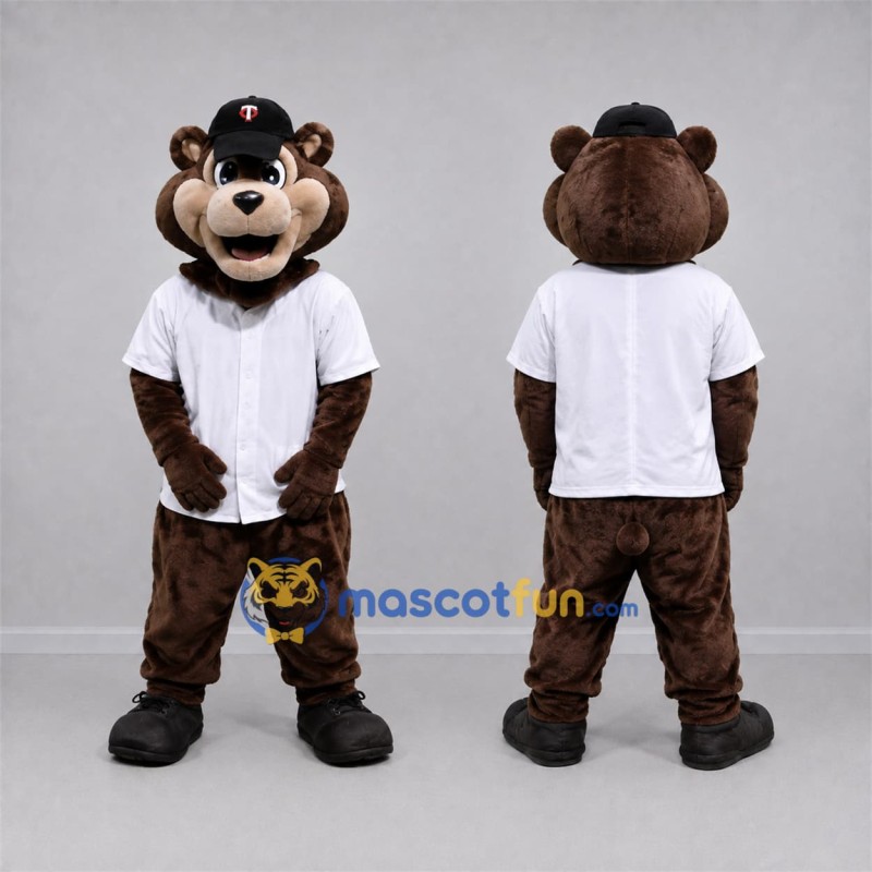 Custom Brown and White Bear Mascot Costume Adult Full Body Suit for Baseball Games Custom Brown and White Bear Mascot Costume Adult Full Body Suit for Baseball Games