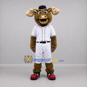 Custom Brown and White Moose Mascot Costume Adult Full Body Suit for Baseball Games