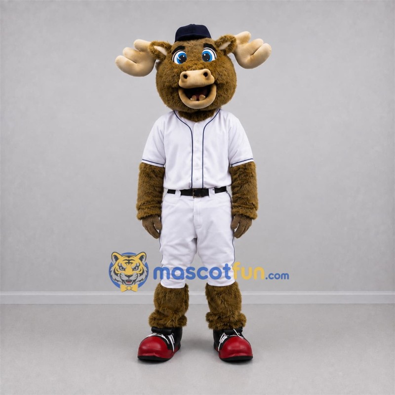 Custom Brown and White Moose Mascot Costume Adult Full Body Suit for Baseball Games Custom Brown and White Moose Mascot Costume Adult Full Body Suit for Baseball Games
